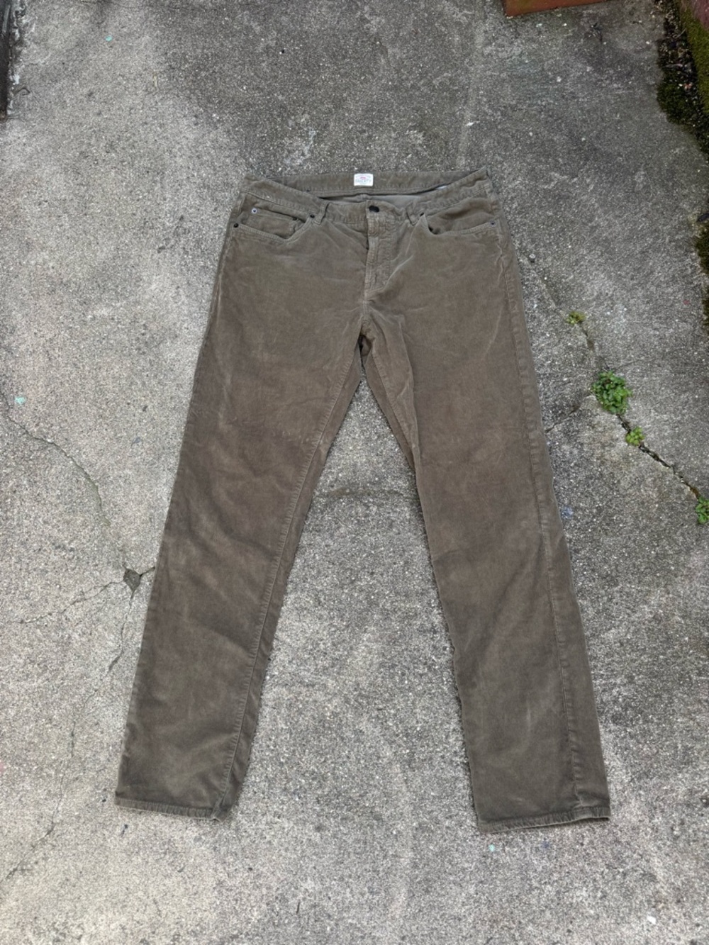 Faherty Stretch Terry Corduroy Pants Olive Green Mens 34 5 Pocket Slim Fit